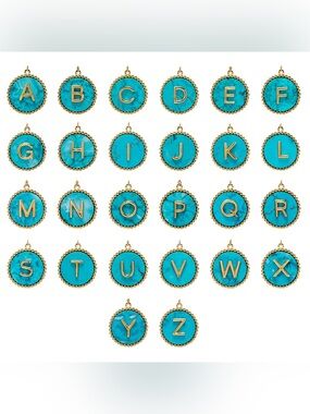 Turquoise Initial Coin Pendant 24k Gold Plated NWOT